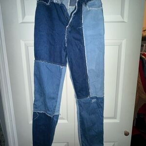 SHEIN Two-Tone Blue Patchwork Jeans